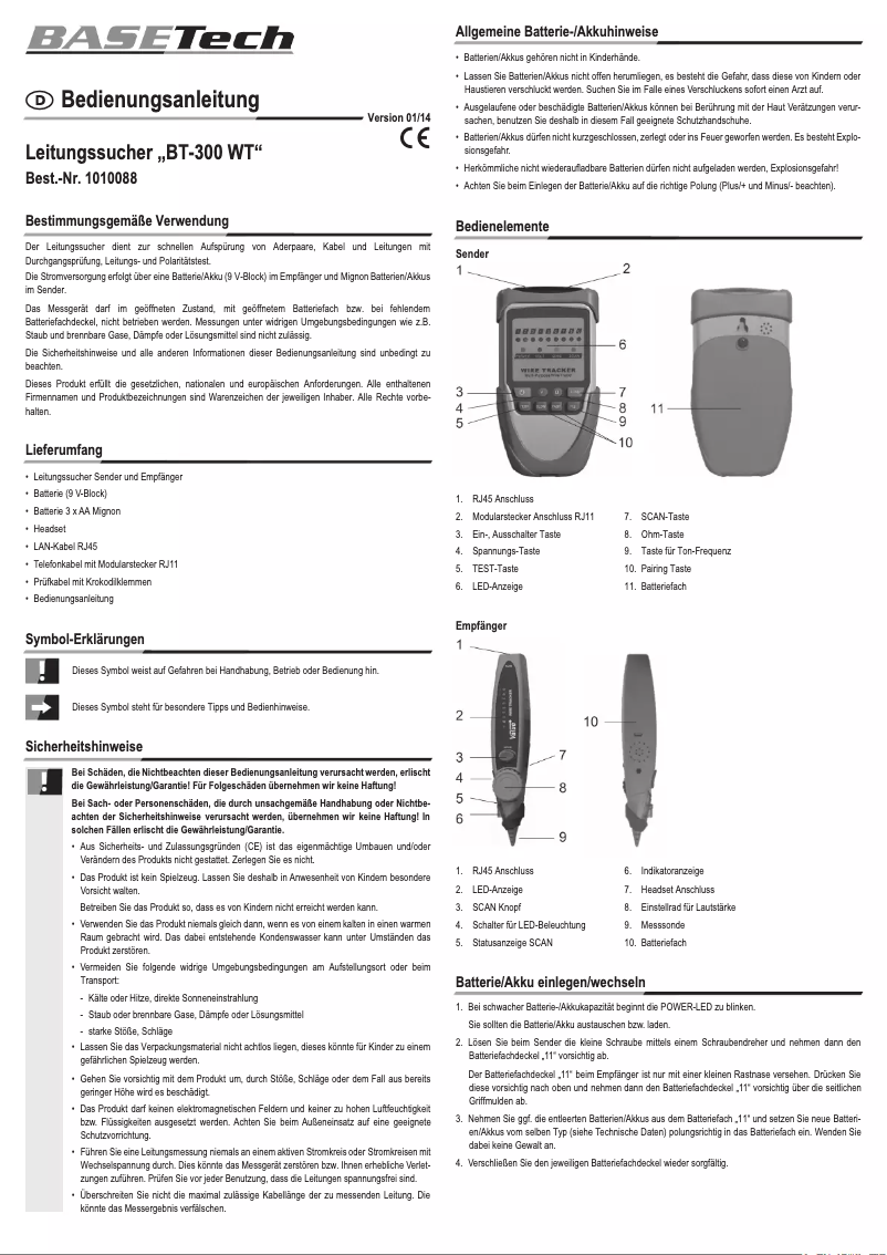 Page n°1 - Manuel utilisateur BaseTech BT-300 WT