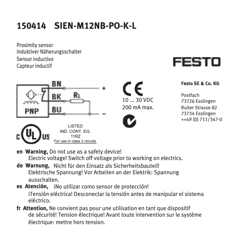 Page 1 de la notice Manuel utilisateur Festo SIEN-M12NB-PO-K-L