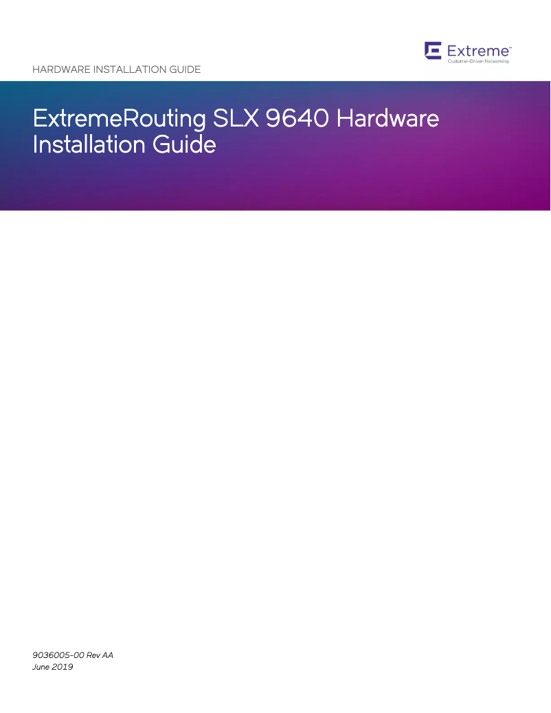 Image de la première page du manuel de l'appareil ExtremeRouting SLX 9640