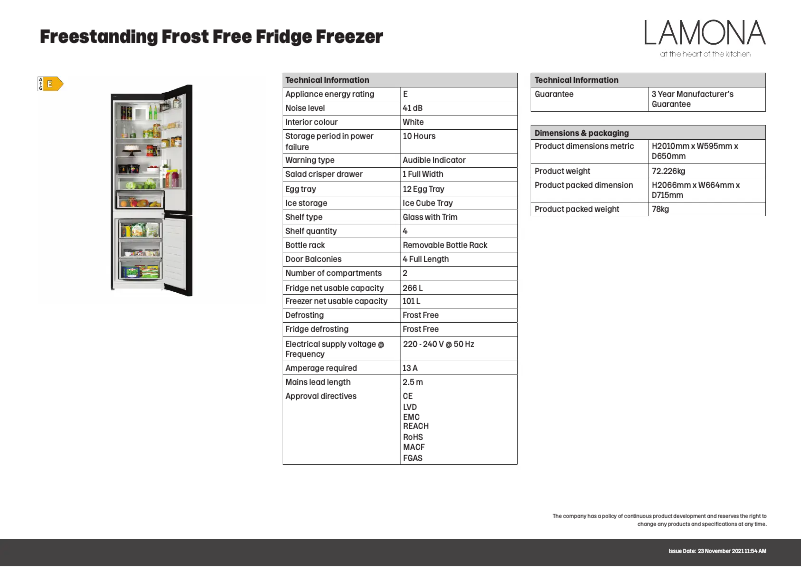Page n°1 - Fiche technique Lamona FLM6351