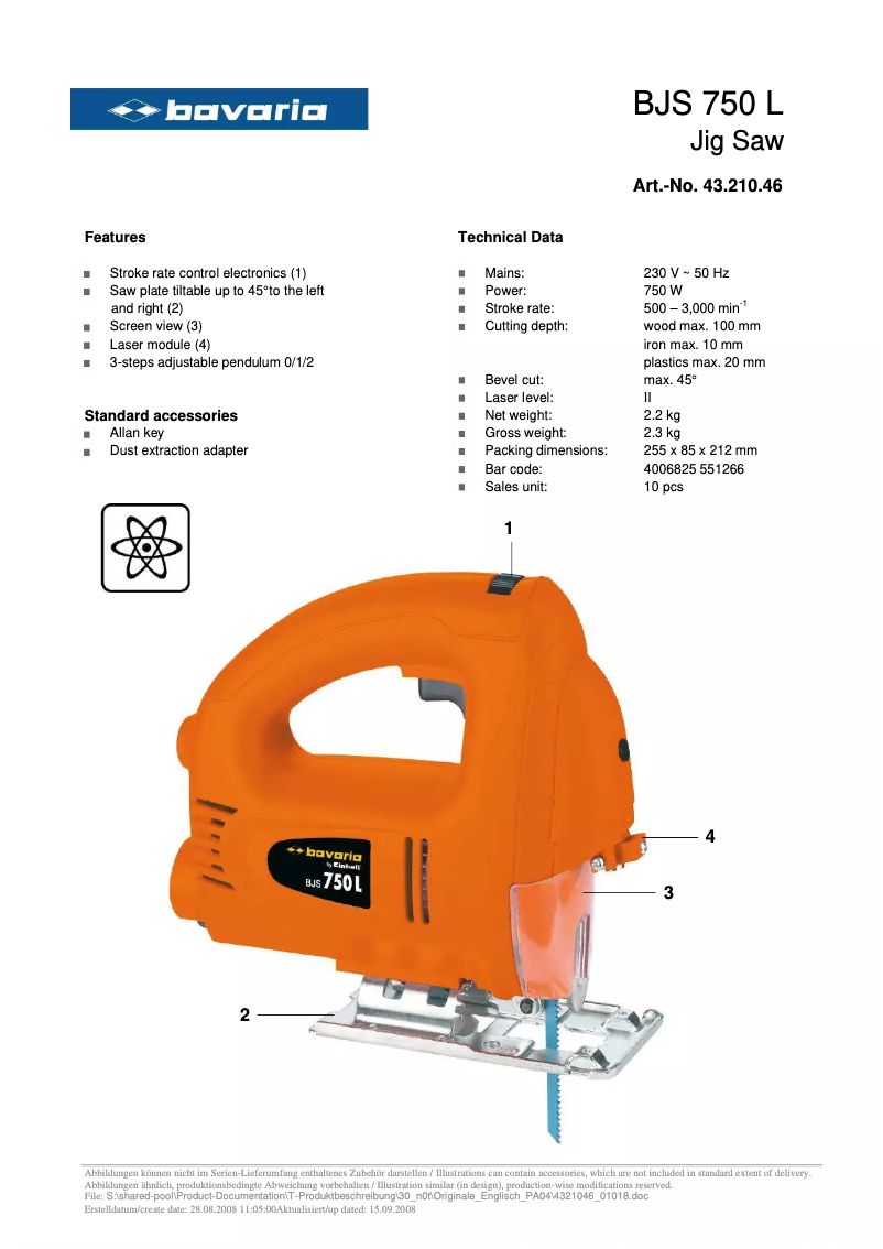 Page 1 de la notice Manuel utilisateur Bavaria BJS 750 L