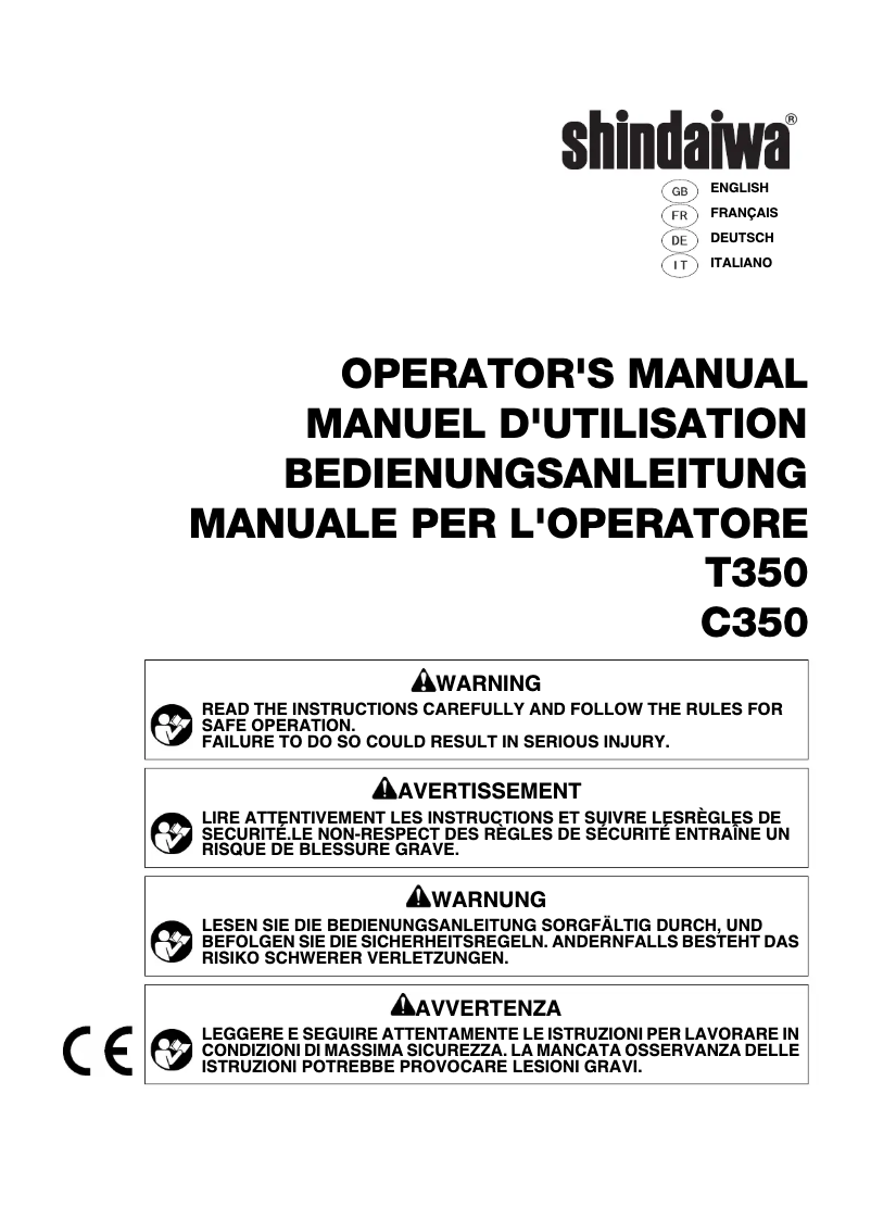Page n°1 - Manuel utilisateur Shindaiwa C350