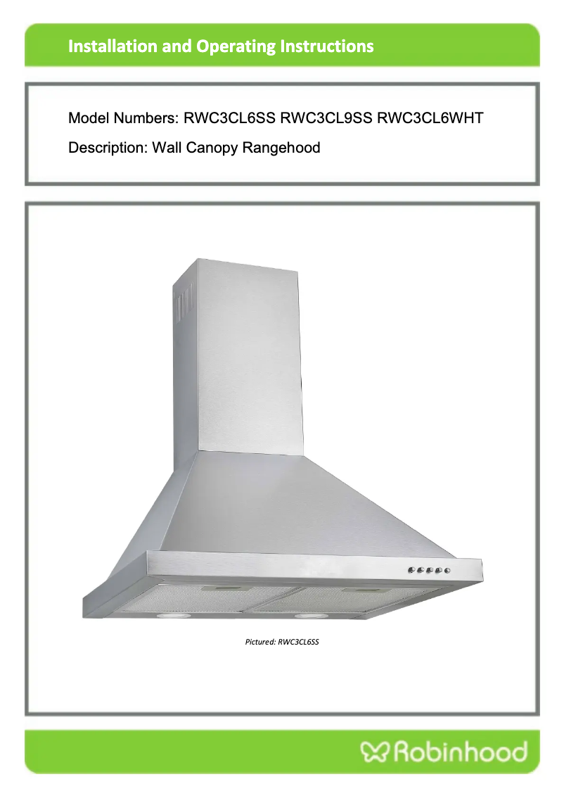Página 1 del manual Guía de instalación Robinhood RWC 900