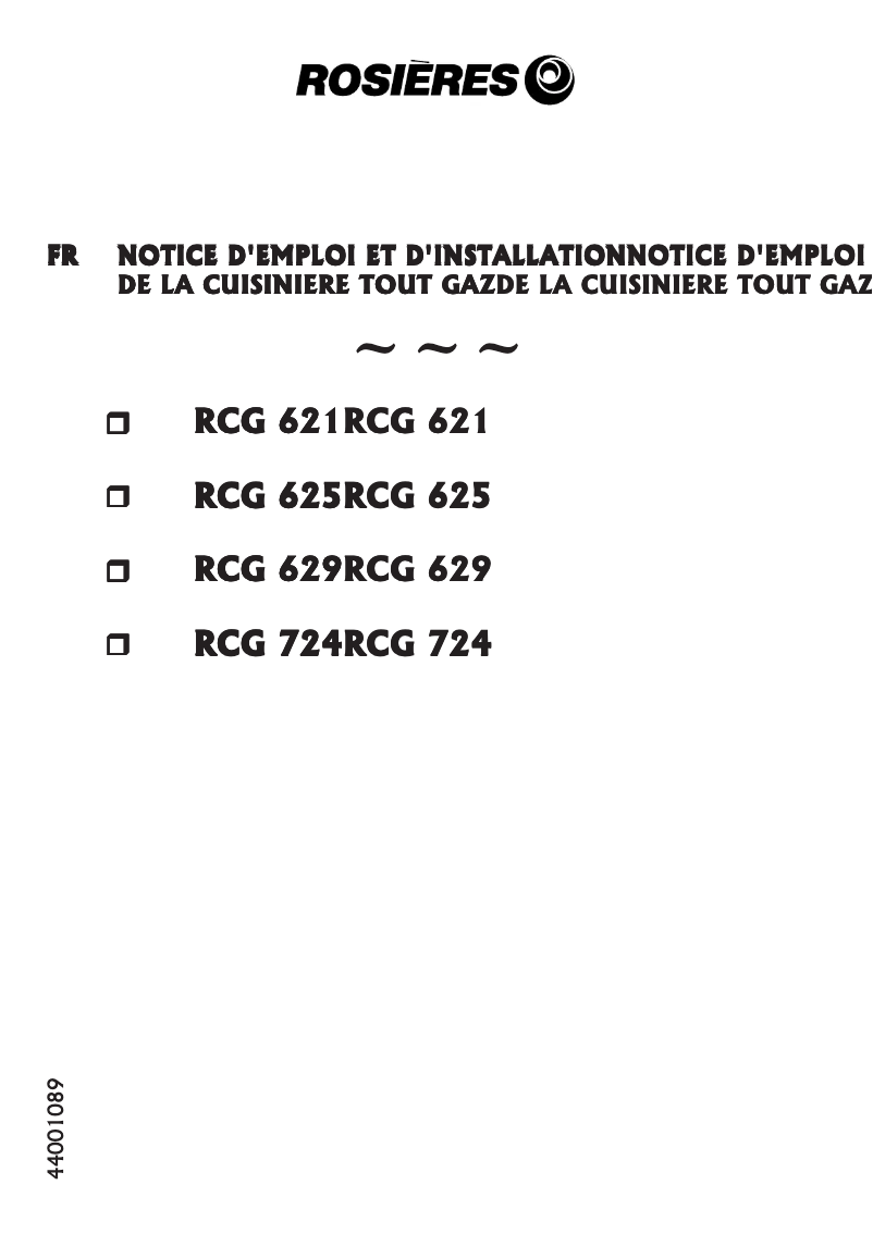 Page 1 de la notice Manuel utilisateur Rosieres RCG 625 MA