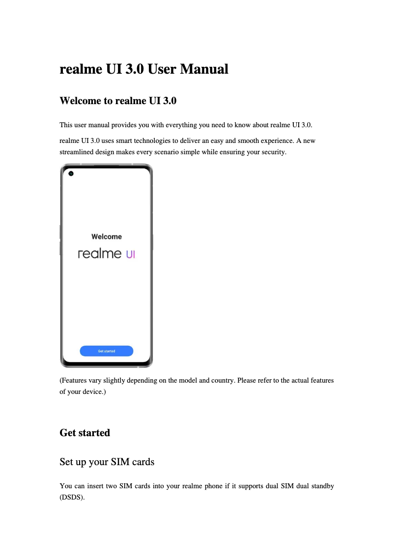 Page 1 de la notice Manuel utilisateur Realme 11