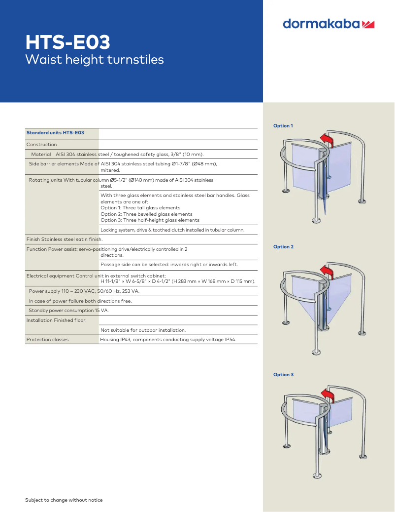 Page 1 de la notice Manuel utilisateur Dormakaba HTS-E03