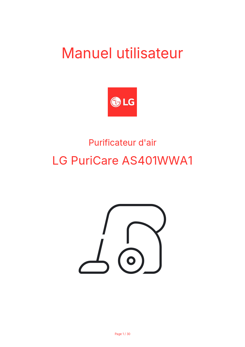 Image de la première page du manuel de l'appareil PuriCare AS401WWA1