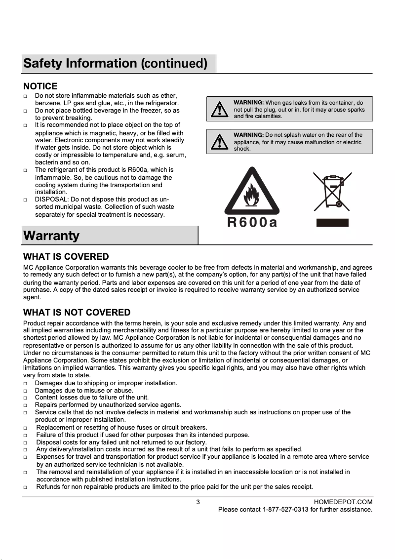 Page 1 de la notice Informations de garantie Vissani HVUF11SLF