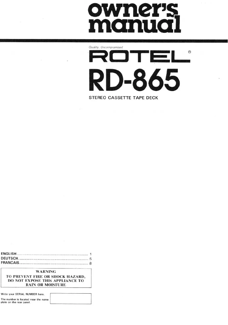 Page n°1 - Manuel utilisateur Rotel RD-865