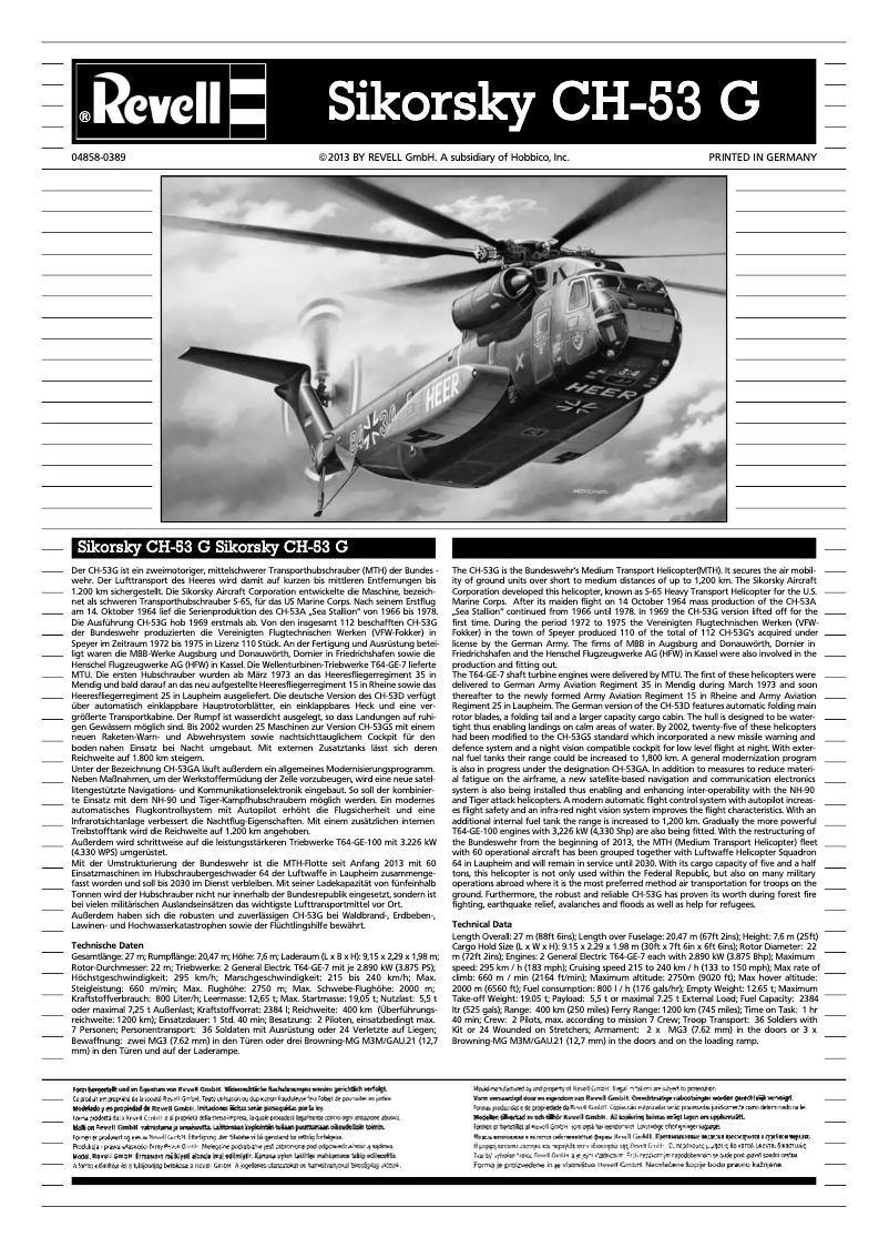 Page 1 de la notice Manuel utilisateur Revell CH-53 G Heavy Transport Helicopter