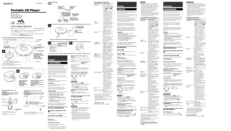 Page n°1 - Manuel utilisateur Sony Discman D-EJ120