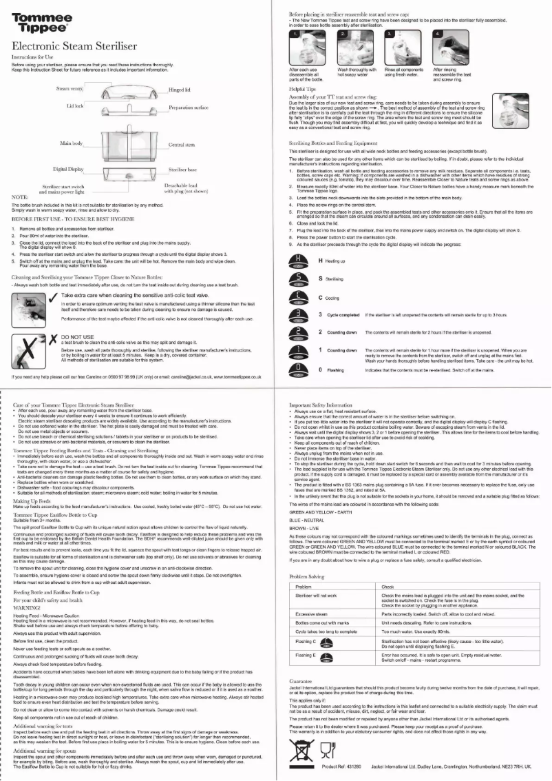 Page n°1 - Manuel utilisateur Tommee Tippee Electric