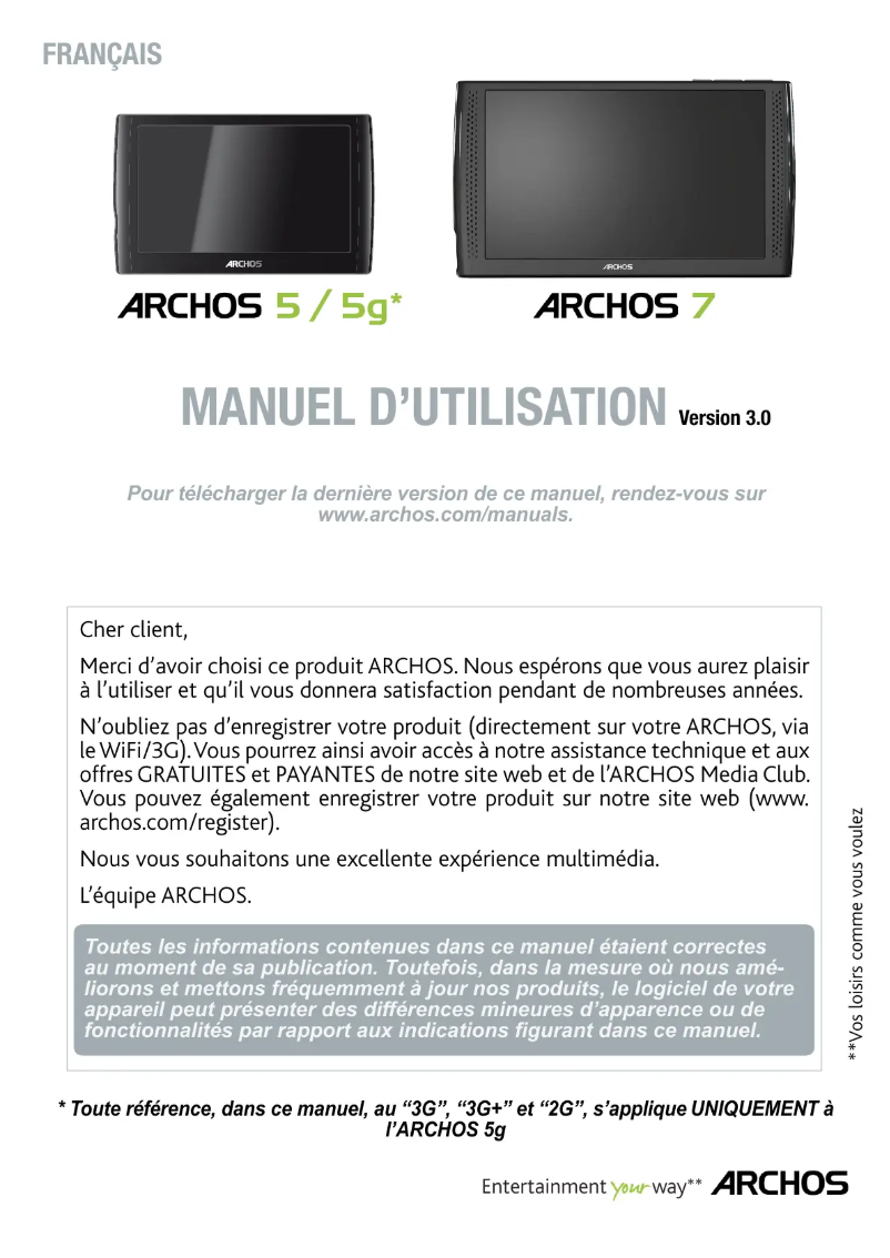 Page n°1 - Manuel utilisateur Archos 5