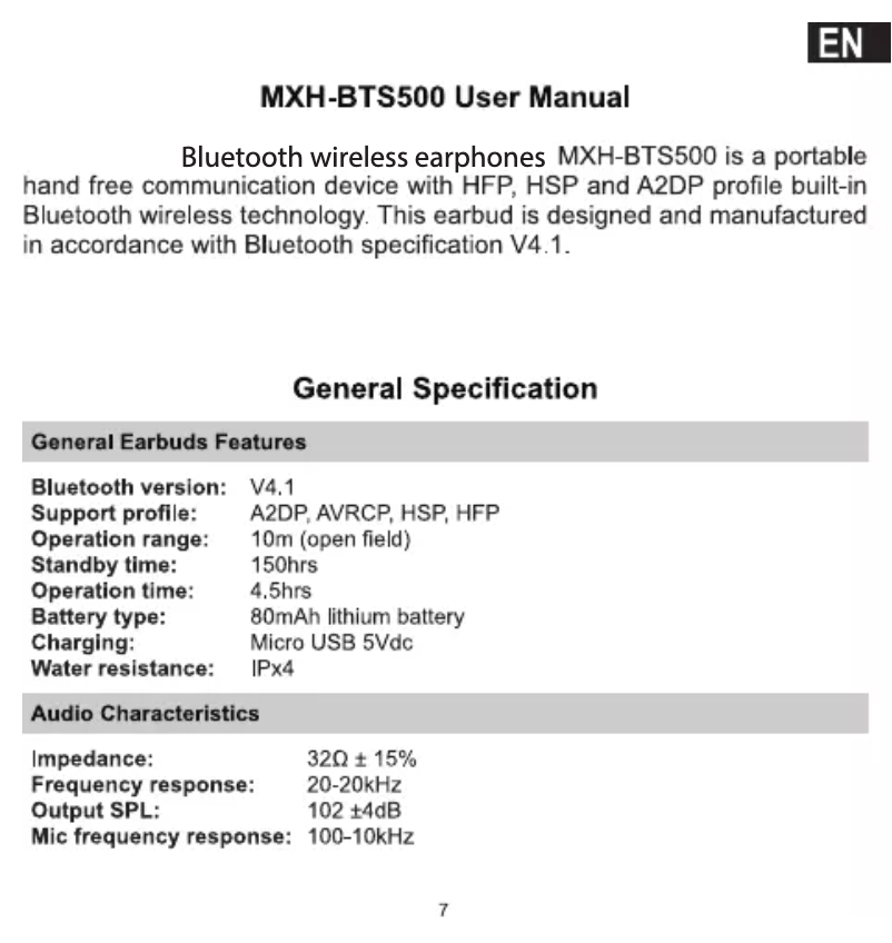 Image de la première page du manuel de l'appareil MXH-BTS500