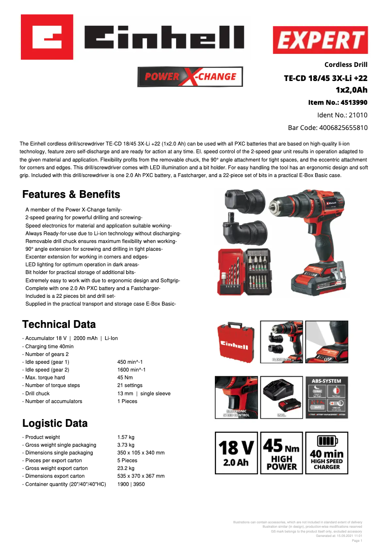 Image de la première page du manuel de l'appareil TE-CD 18/45 3X-Li