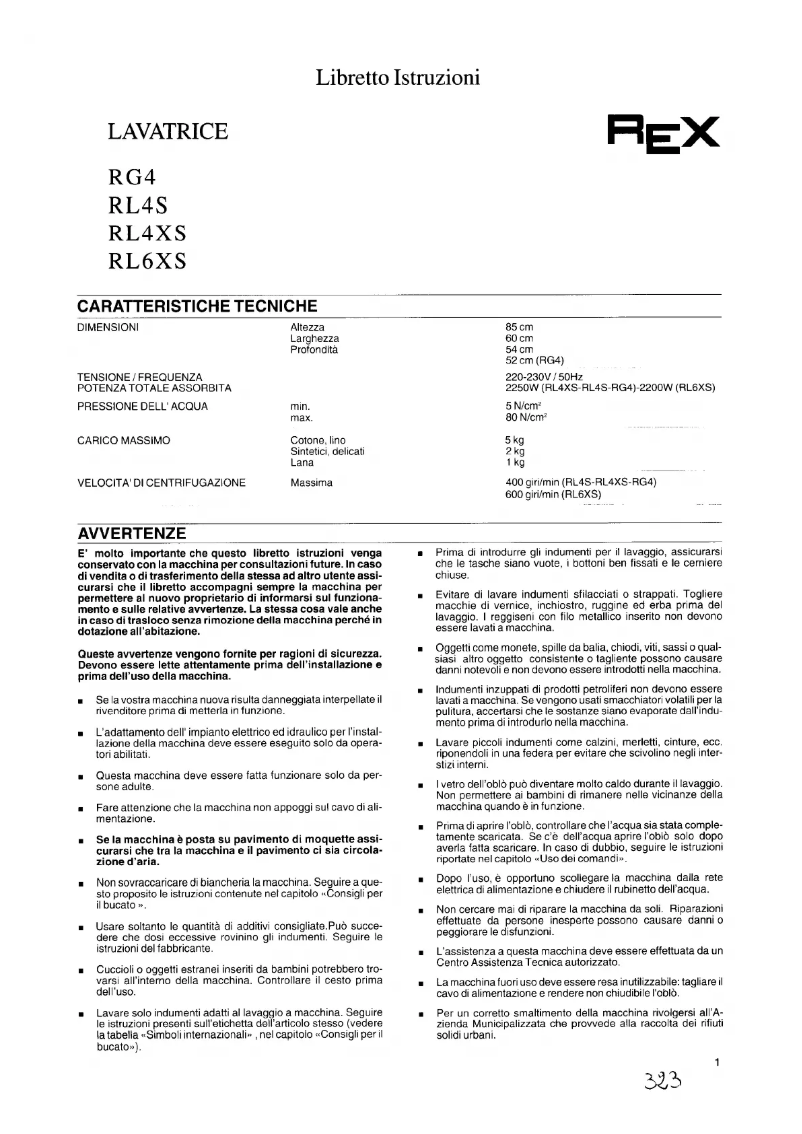 Page 1 de la notice Manuel utilisateur Rex RL6XS