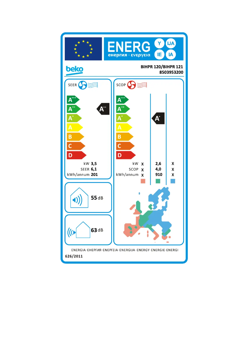 Page n°1 - Label énergétique Beko BIHPR 121
