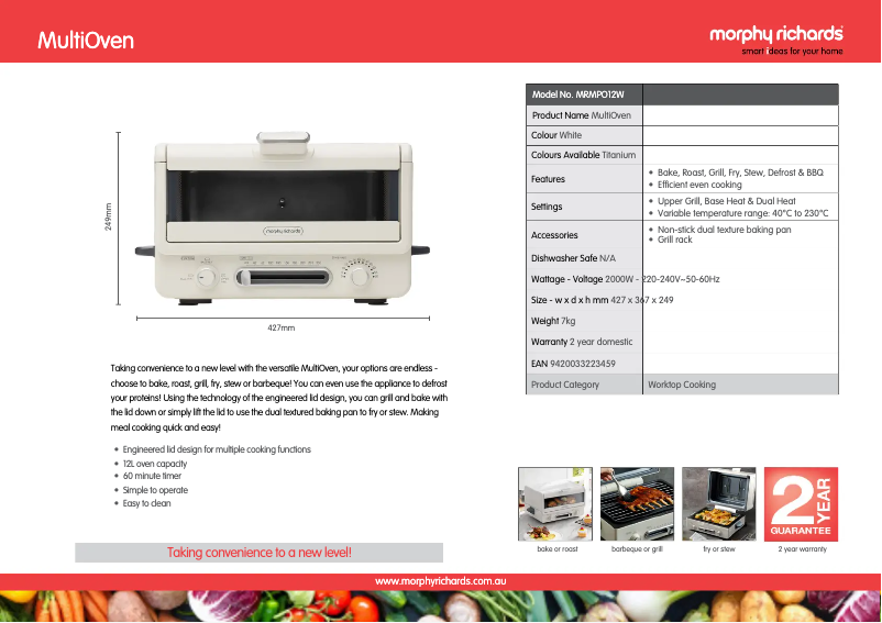 Page 1 de la notice Fiche technique Morphy Richards MRMPO12W