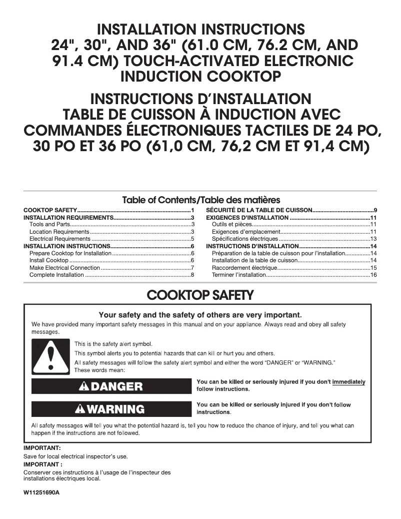 Page 1 de la notice Guide d'installation JennAir JIC4724HS