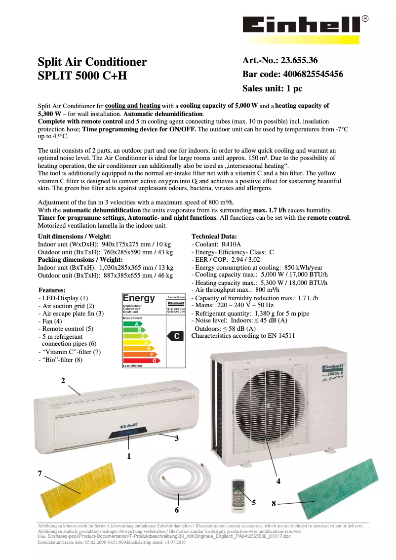 Image de la première page du manuel de l'appareil Split 5000 C+H