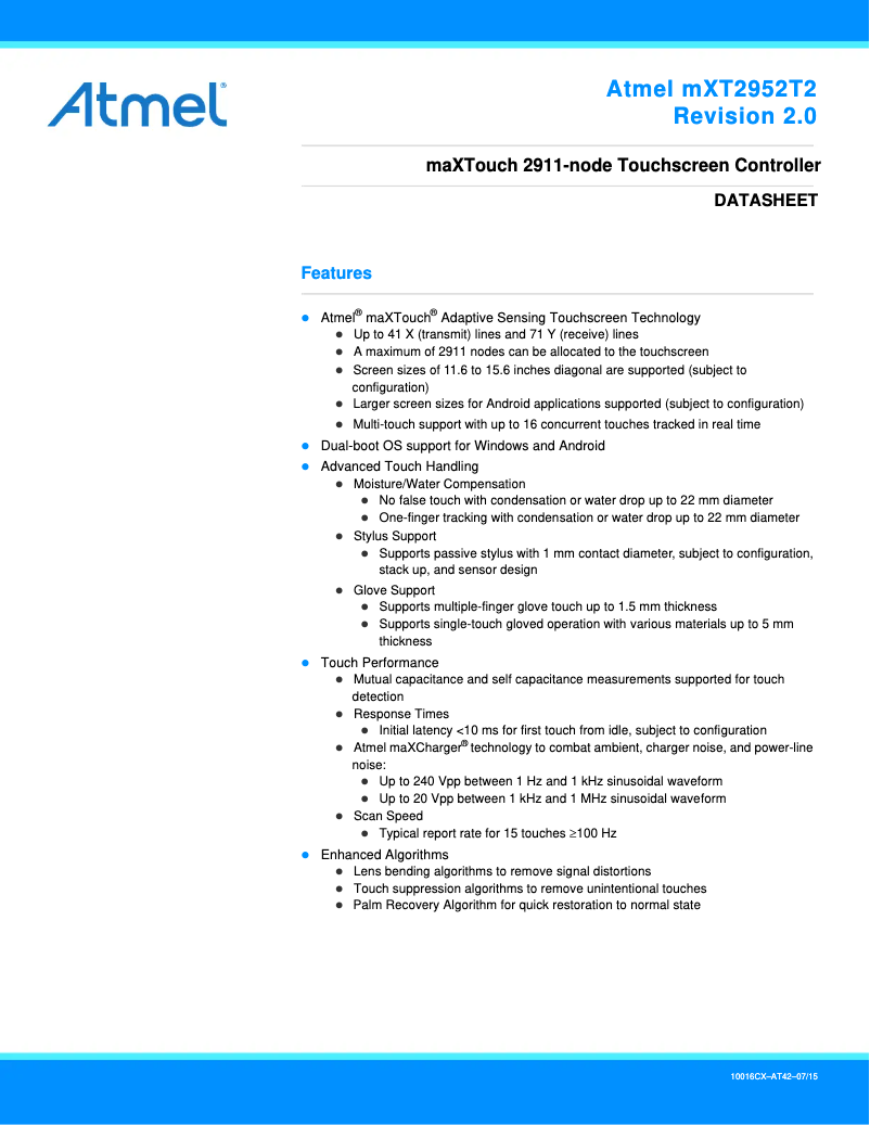 Page 1 de la notice Manuel utilisateur Microchip ATMXT2952T2