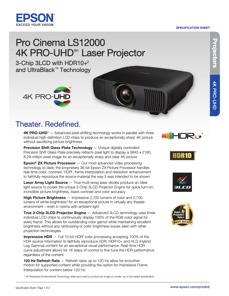 Página 1 del manual Ficha técnica Epson Pro Cinema LS12000