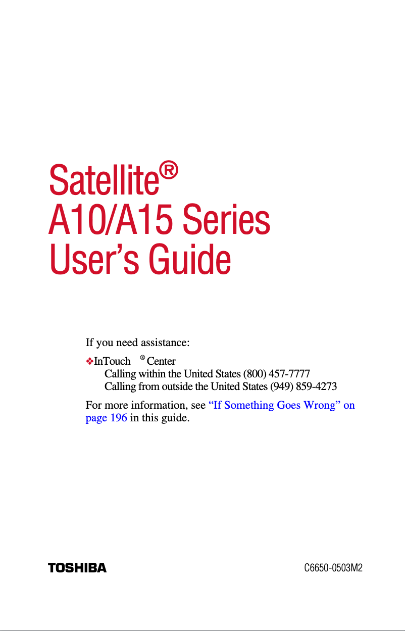 Page n°1 - Manuel utilisateur Toshiba Satellite A15