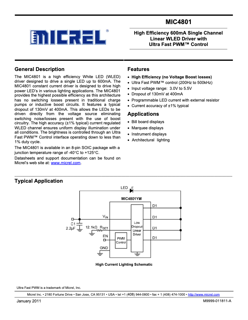 Page 1 de la notice Manuel utilisateur Microchip MIC4801