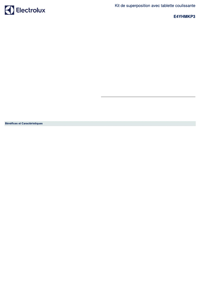 Page 1 de la notice Fiche technique Electrolux E4YHMKP3
