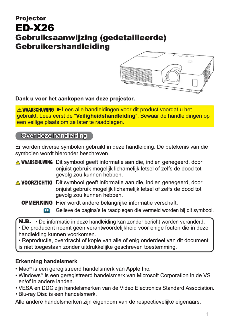 Page 1 de la notice Manuel utilisateur Hitachi ED-X26EP