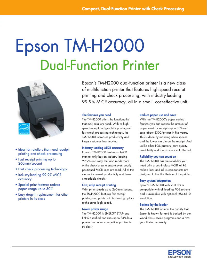 Página 1 del manual Ficha técnica Epson TM-H2000