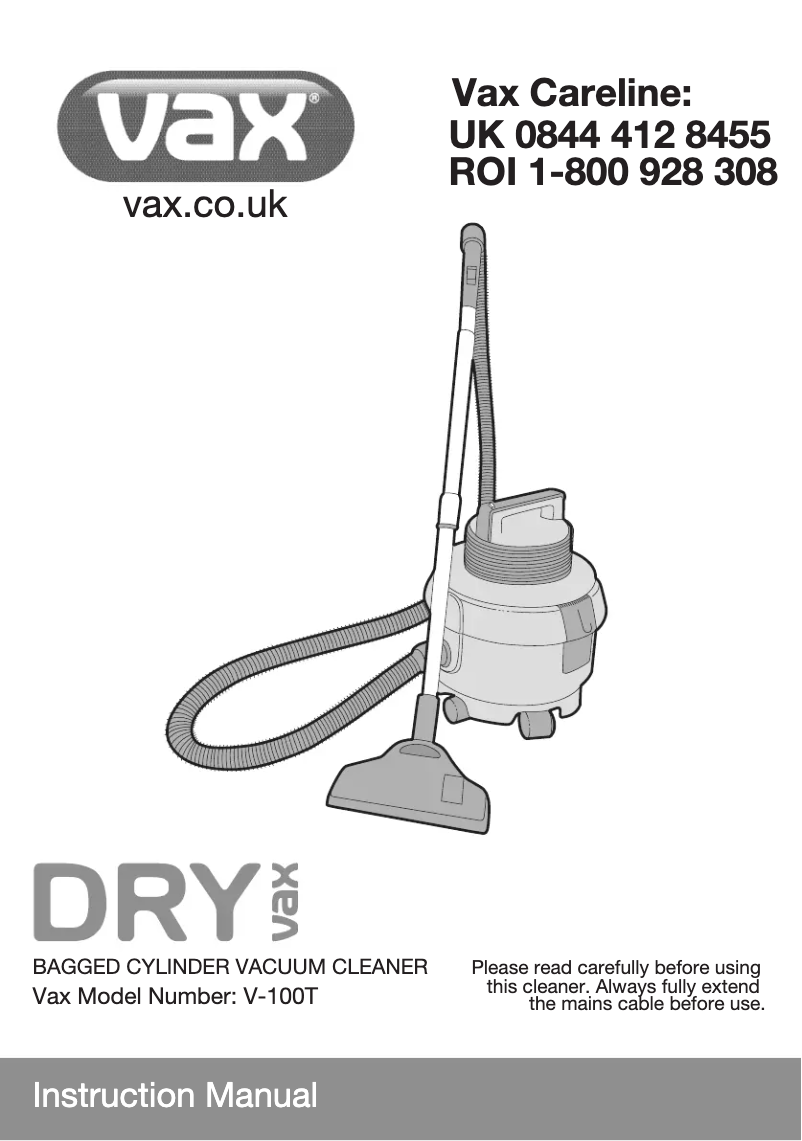 Page 1 de la notice Manuel utilisateur Vax DryVax V100T