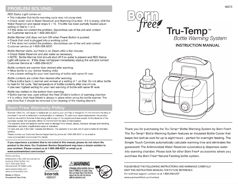 Page 1 de la notice Manuel utilisateur Born Free Tru-Temp