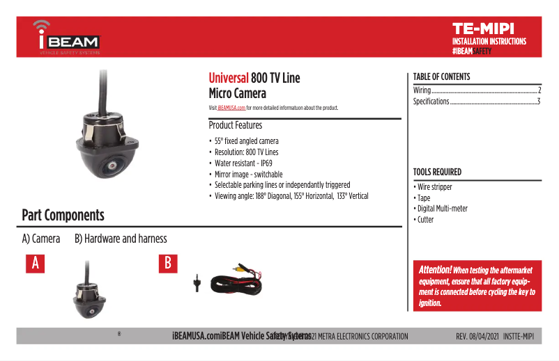 Page 1 of the manual User Manual Metra TE-MIPI