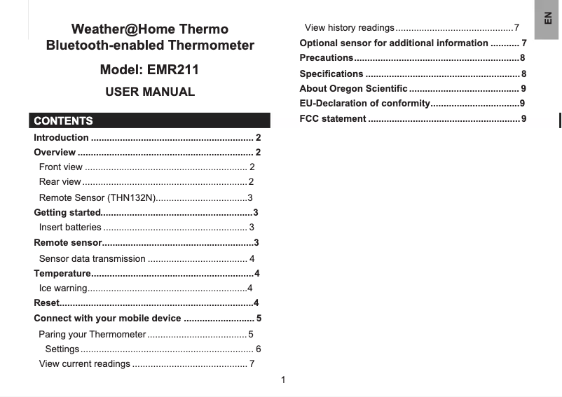 Page 1 de la notice Manuel utilisateur Oregon Scientific EMR211
