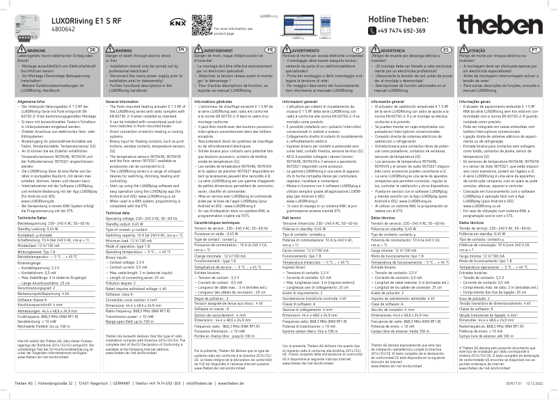 Image de la première page du manuel de l'appareil LUXORliving E1 S RF