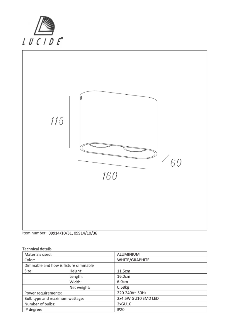 Page n°1 - Manuel utilisateur Lucide Bentoo 09914/10/31