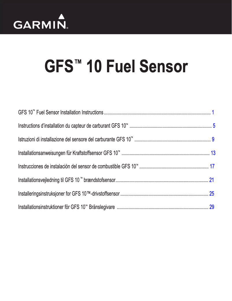 Page n°1 - Guide d'installation Garmin GFS 10