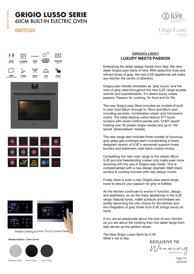 Página 1 del manual Ficha técnica Ilve 600TCGV