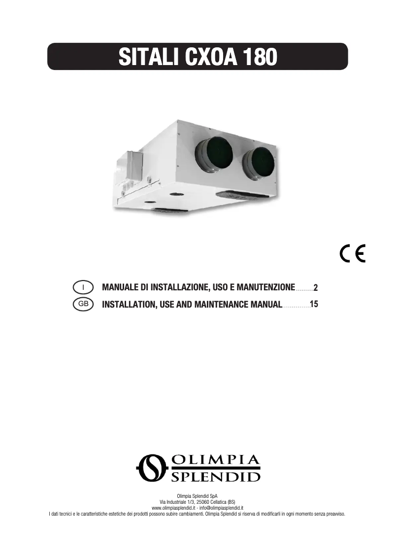 Image de la première page du manuel de l'appareil Sitali CX 180