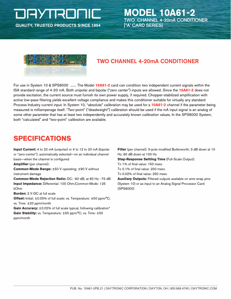 Page 1 de la notice Fiche technique Daytronic 10A61-2