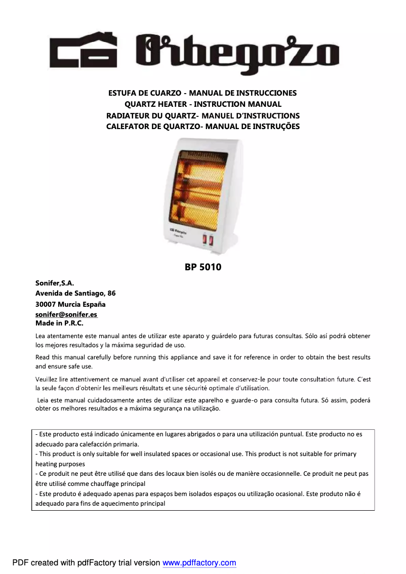 Page 1 de la notice Manuel utilisateur Orbegozo BP 5010