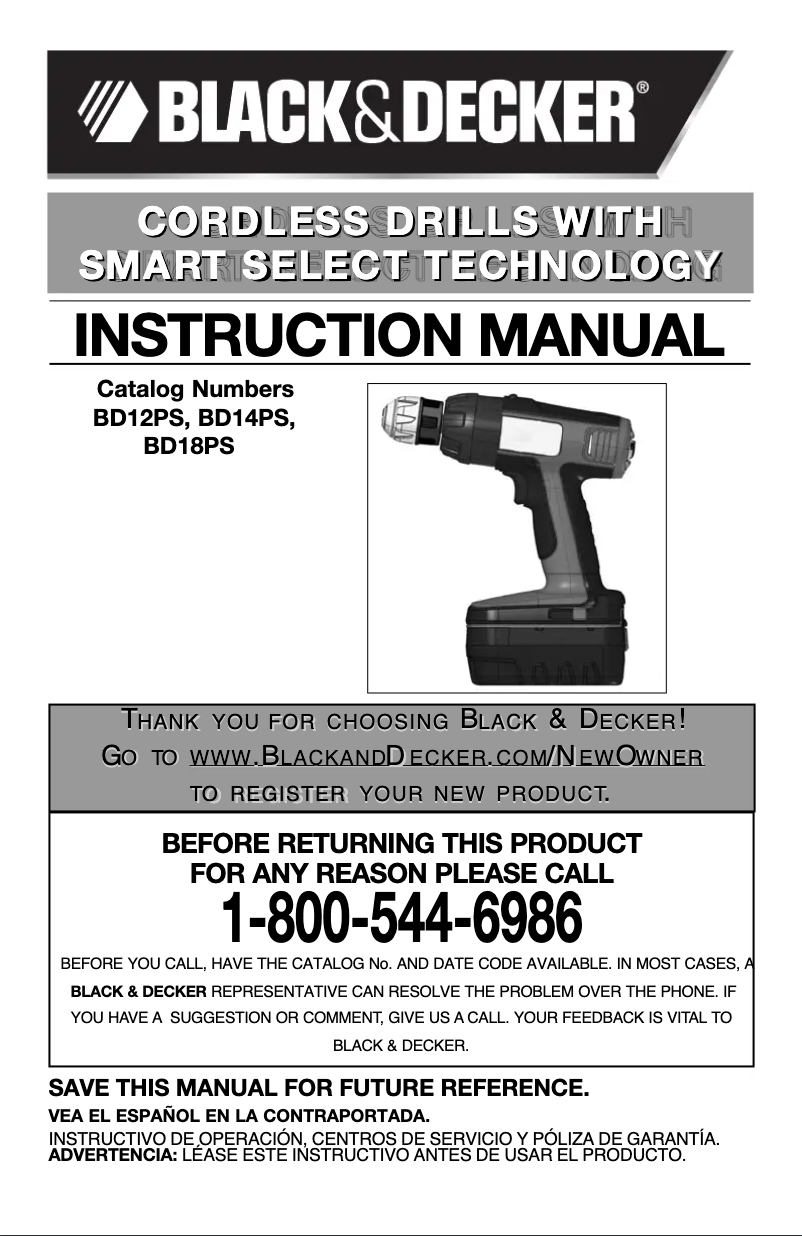 Page 1 de la notice Manuel utilisateur Black & Decker BD18PS