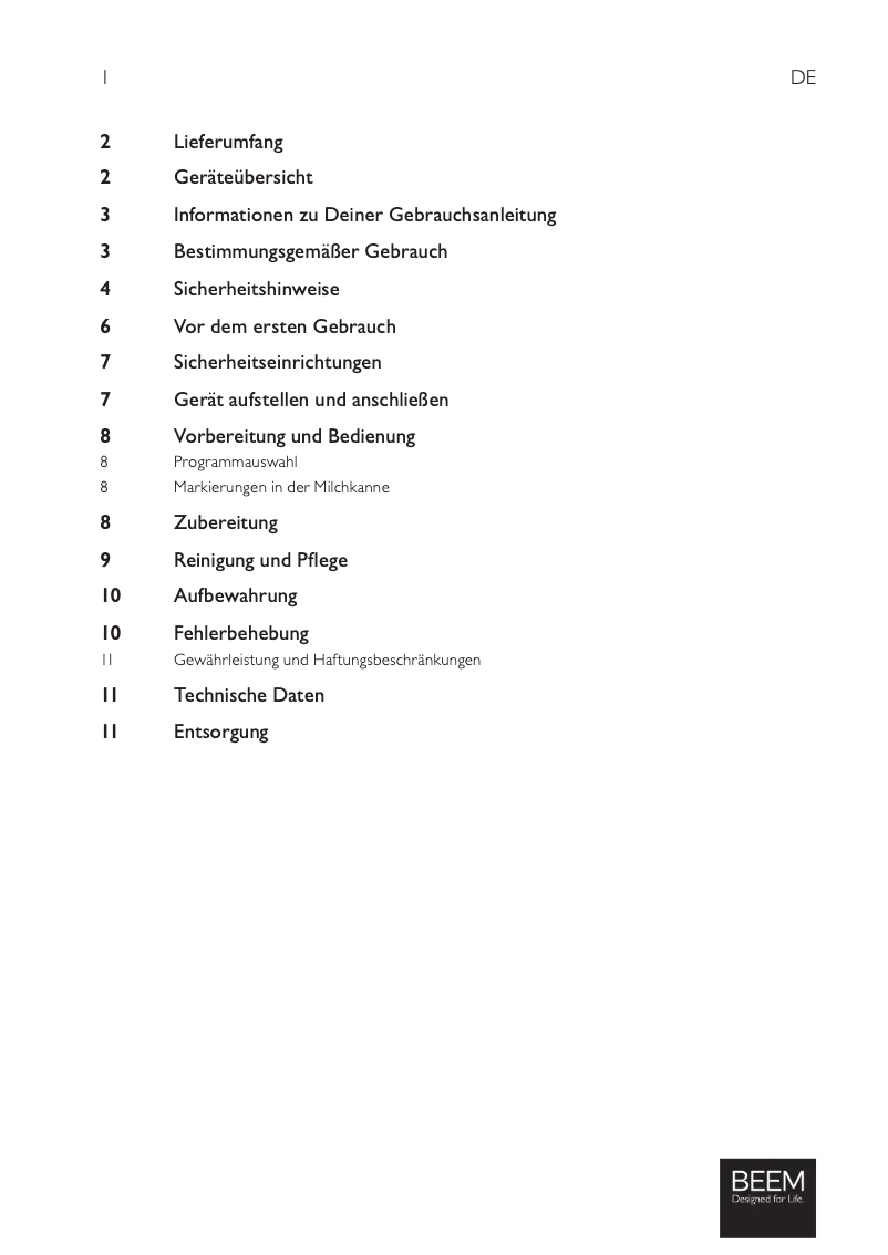 Page 1 de la notice Manuel utilisateur BEEM Milk-Swirl