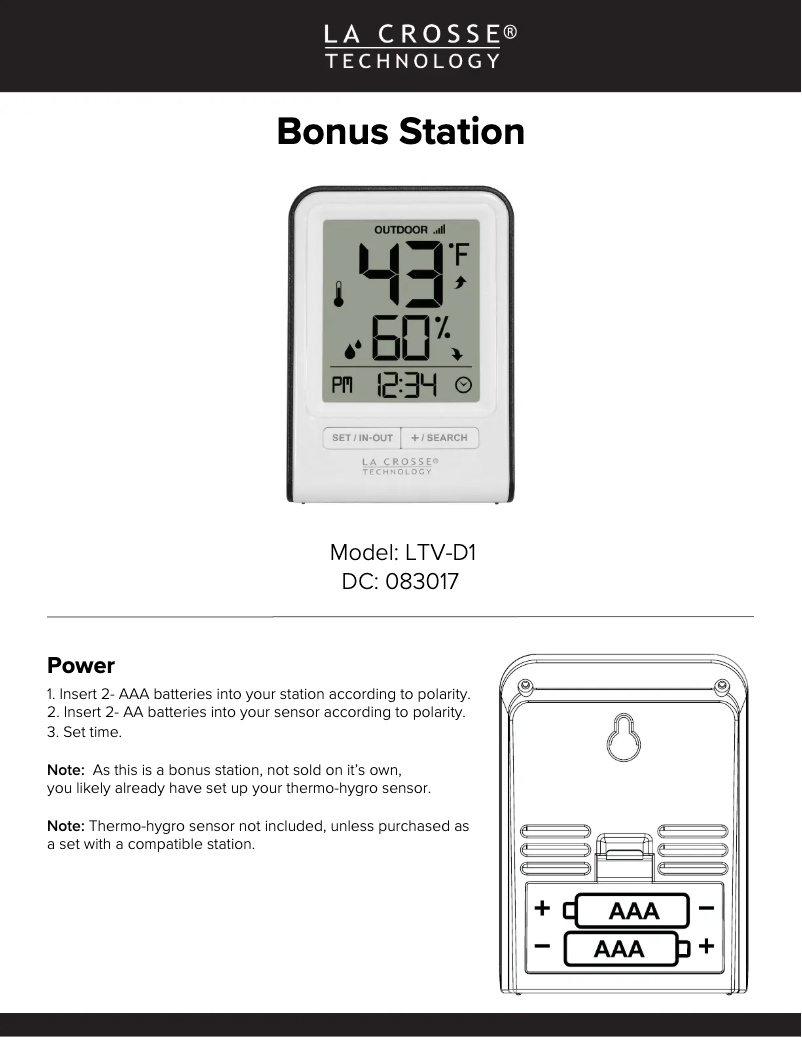 Página 1 del manual Manual de usuario La Crosse Technology LTV-D1