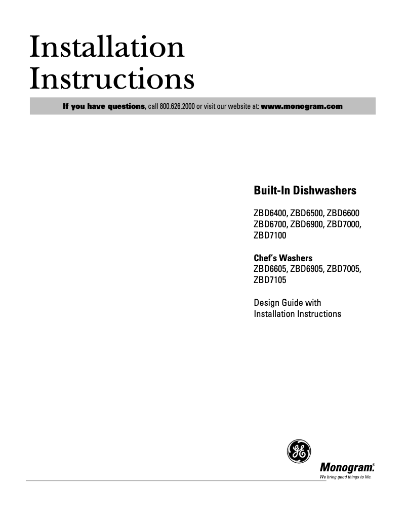 Page n°1 - Guide d'installation GE ZBD6700GWW