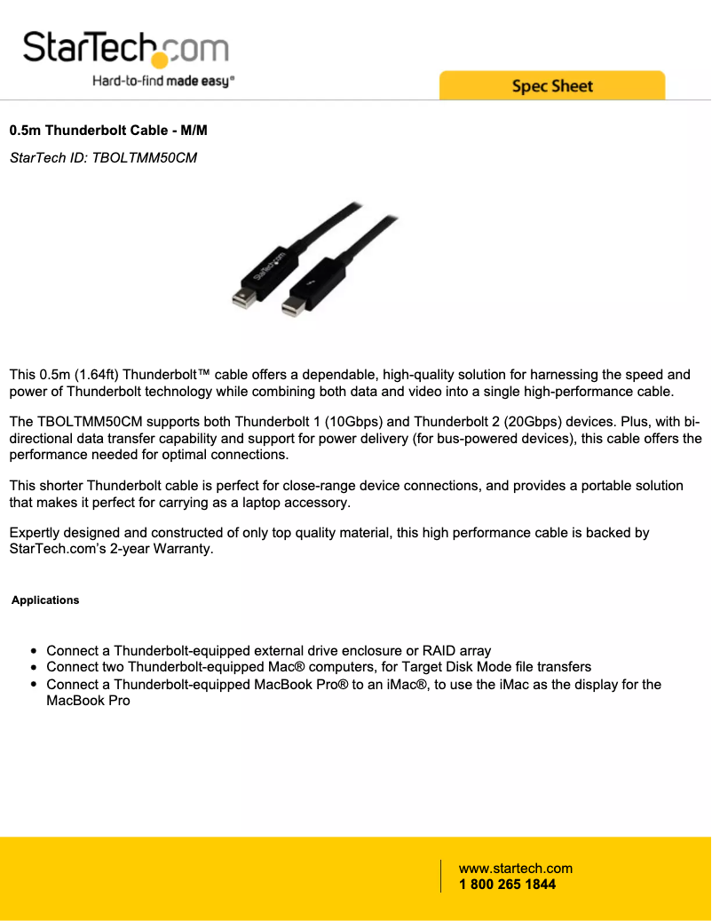 Page 1 de la notice Manuel utilisateur StarTech.com TBOLTMM50CM