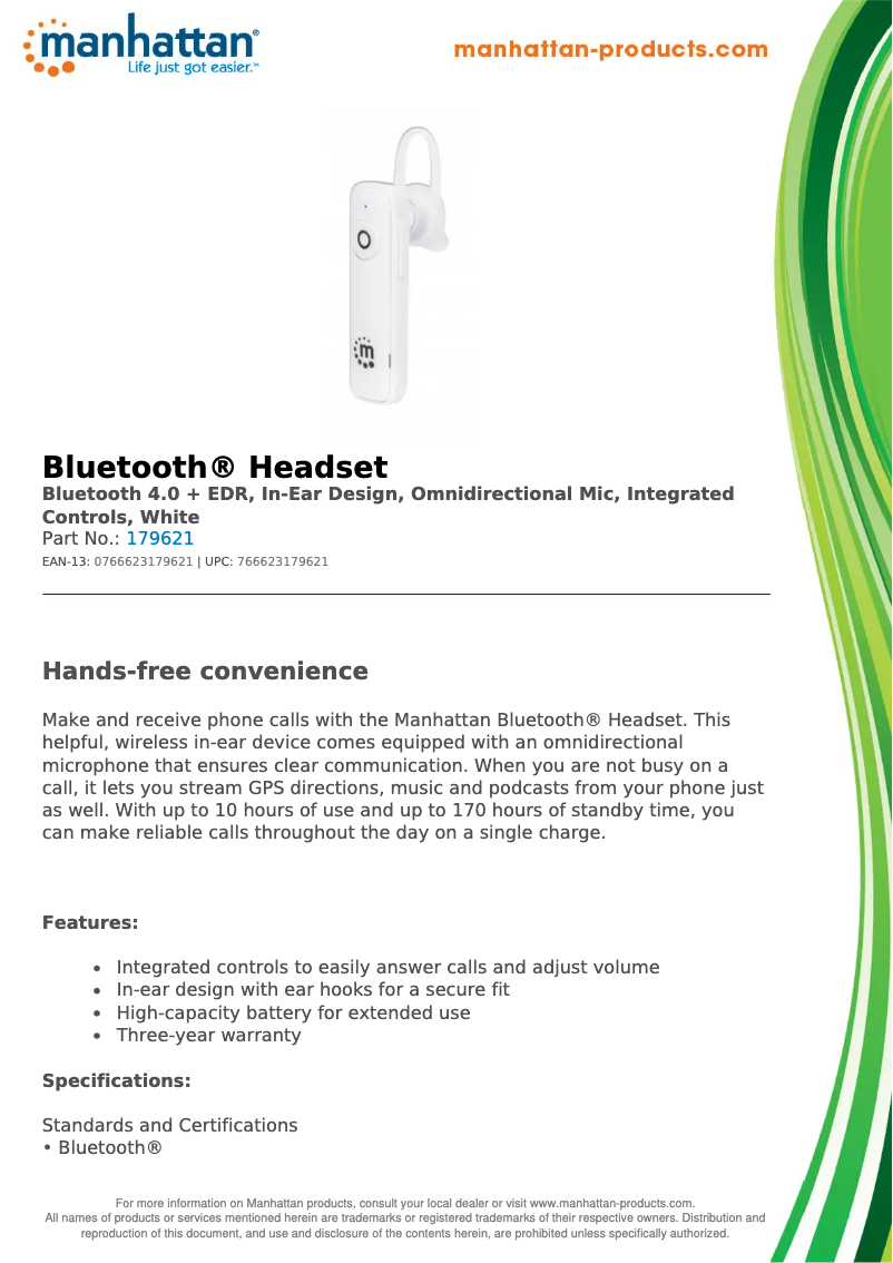 Page 1 de la notice Fiche technique Manhattan 179621