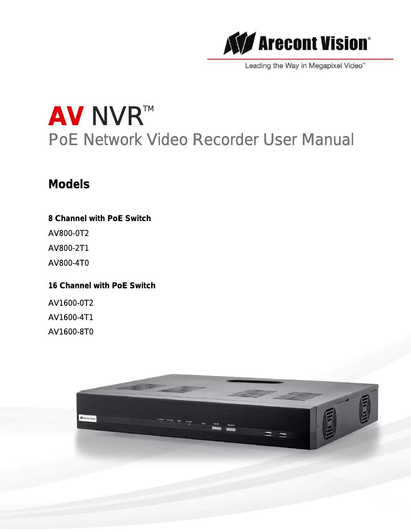 Page n°1 - Manuel utilisateur Arecont Vision AV800-2T1