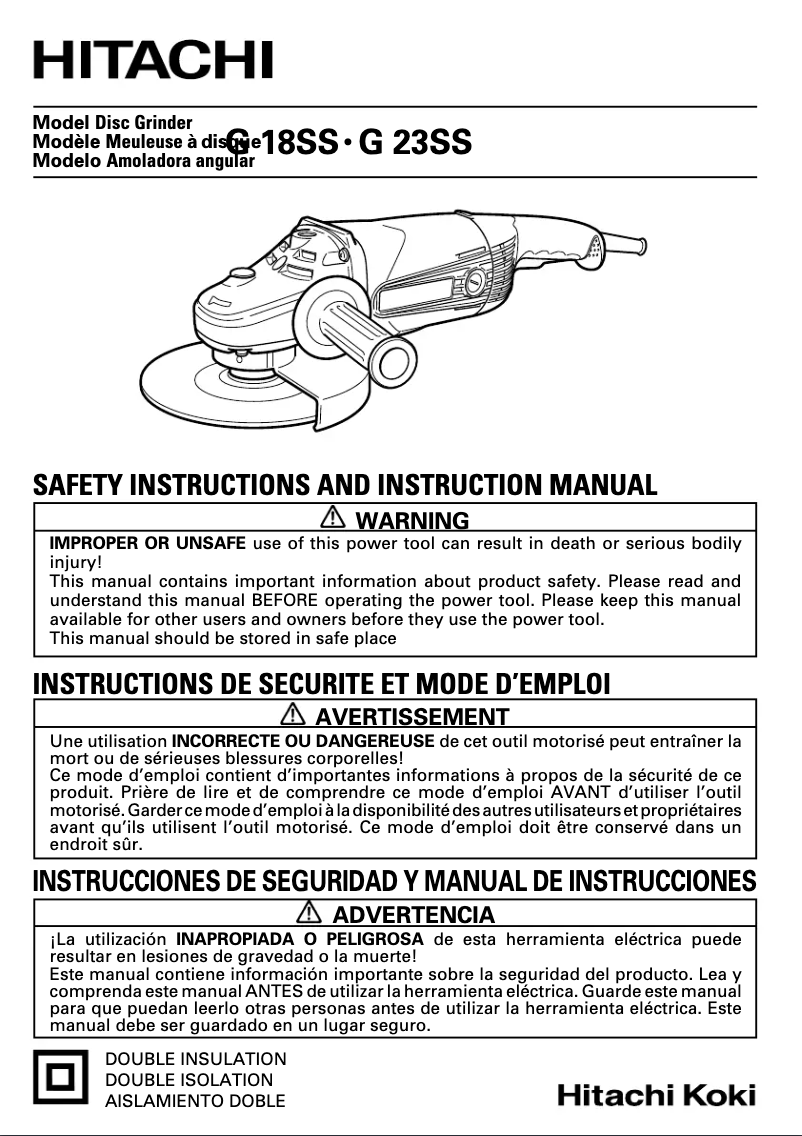 Page 1 de la notice Manuel utilisateur Hitachi G 18SS